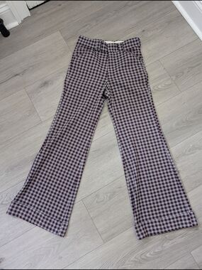 1970s Purple and Blue Gingham Plaid Bell Bottom Pants